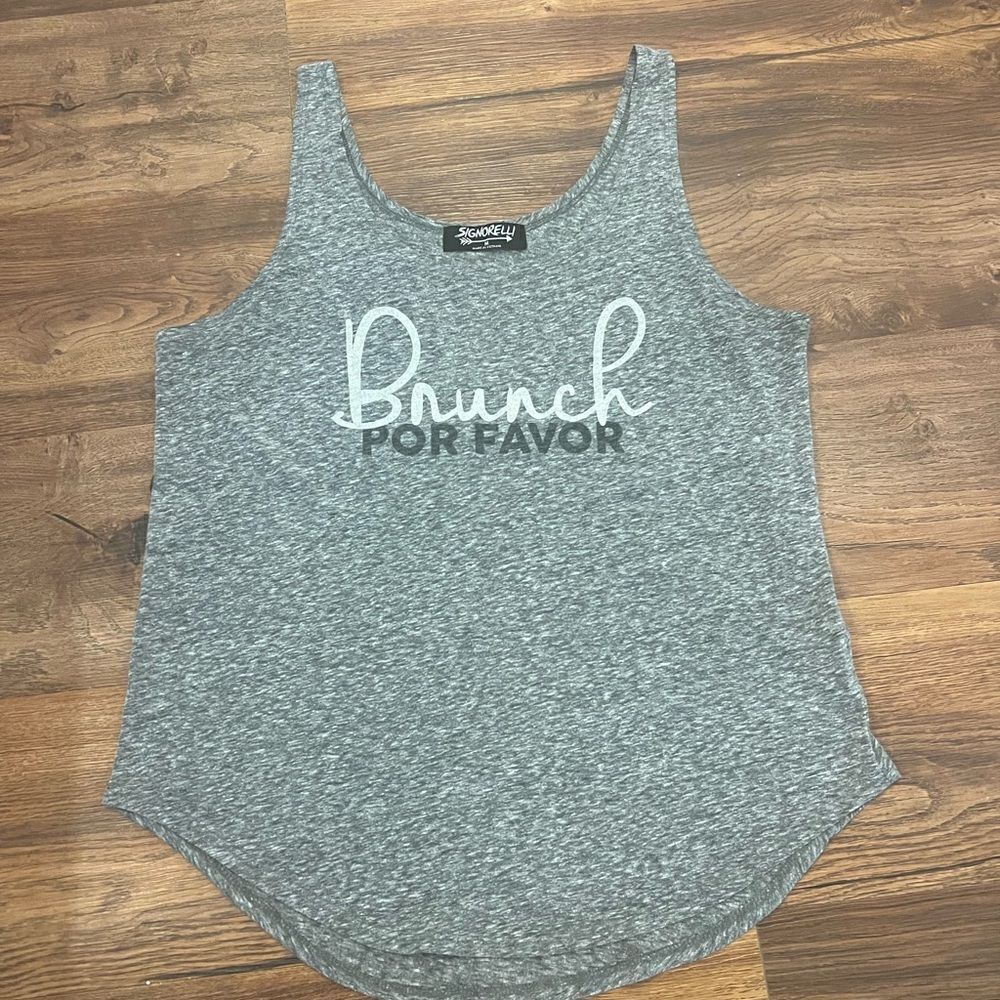 Signorelli Grey “Brunch Please” Racerback Tank Top - Picture 2 of 7